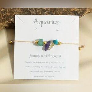 NWT Aquarius Zodiac Sign Adjustable Bracelet with Natural Gems